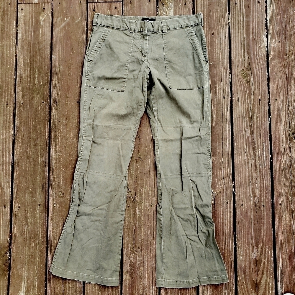Moda International Olive Green Wide Leg Chino Pants Casual Neutral Utility EUC